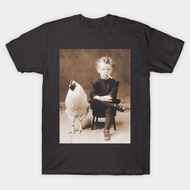 Smoking Boy With Chicken Vintage Bizarre Weird Funny T-Shirt by k85tees